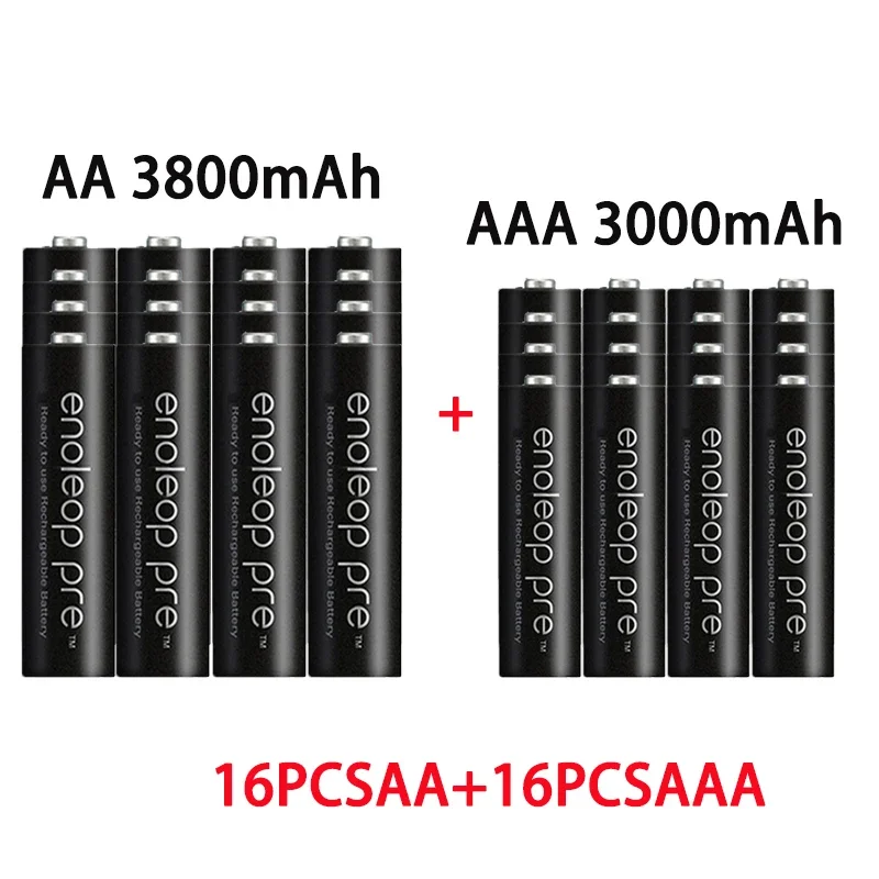 충전식 Ni MH 배터리, AA + AAA, AA 1.2V, 3800mah, 1.2V, AAA 3000mAh, 손전등 장난감 시계 MP3 플레이어 교체 Ni MH 배터리