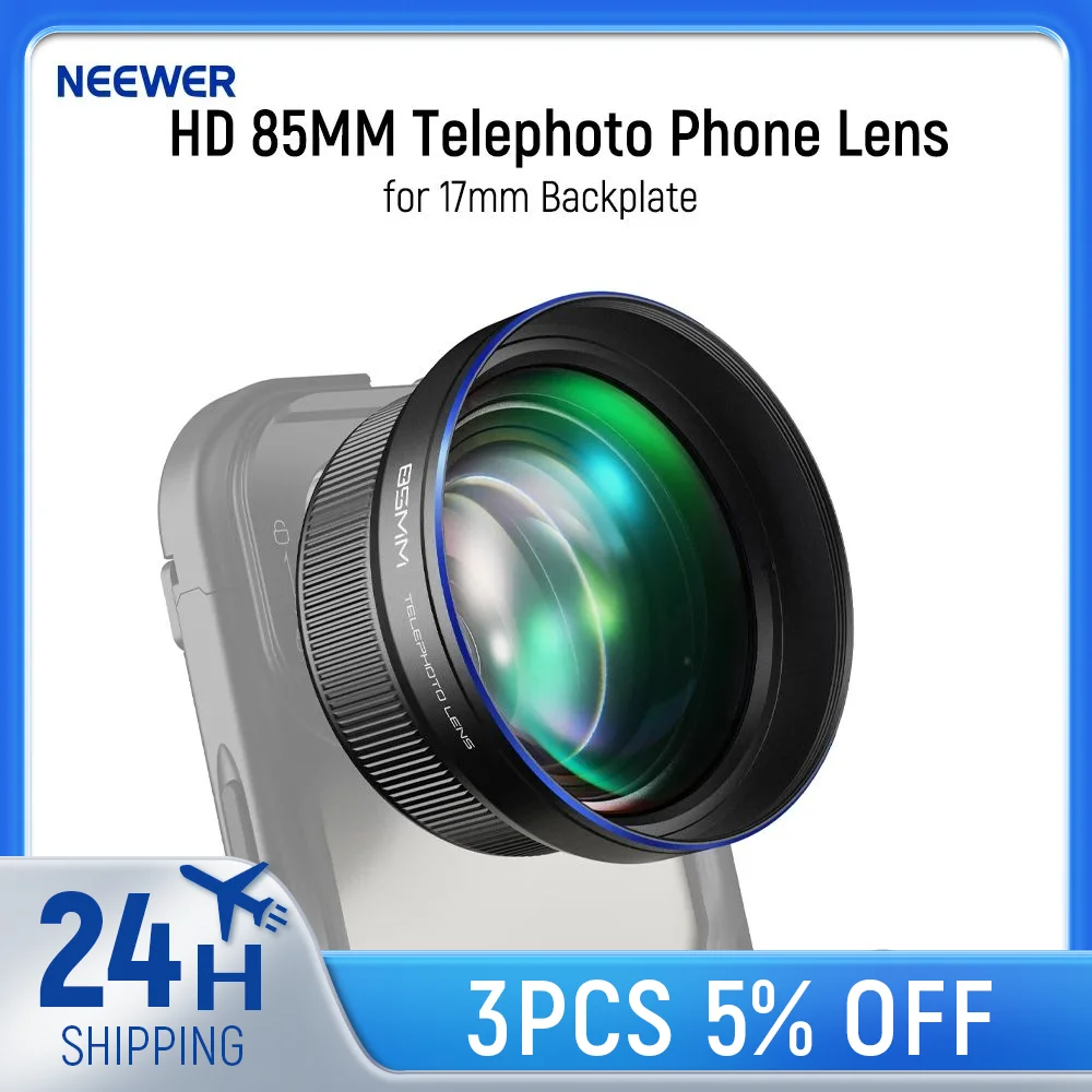 NEEWER HD 85MM teleobiektyw do telefonu z płytką tylną 17mm powiększenie 2,5X dla SmallRig NEEWER iPhone Samsung etui na telefon