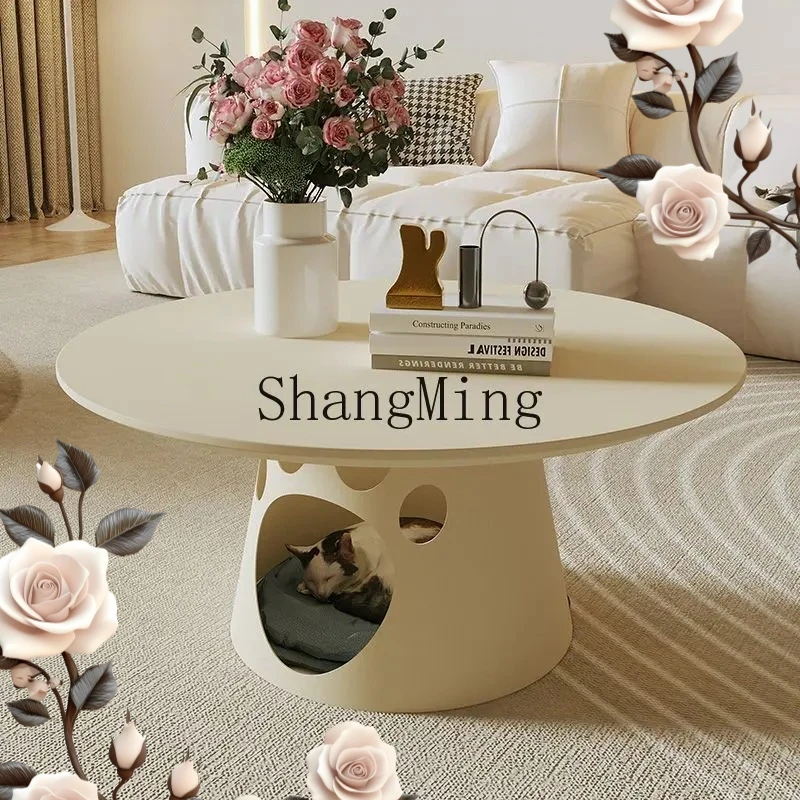 

FG Cream Style Cat Nest Coffee Table Creative Small Apartment Light Luxury Modern Simple Personality Storage Round Table