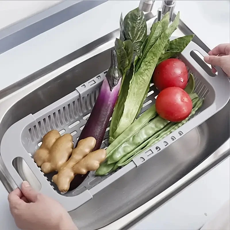1pcThickened Retractable Sink Drain Rack, Plastic Dish Chopsticks Rack, Household Kitchen Vegetable Storage Rack, Drain Basket
