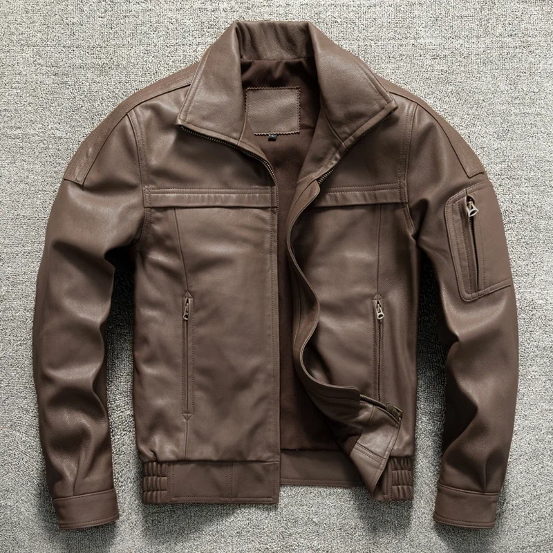 

Top Layer Goat Skin Leather Jacket Men's 02 Flight Suit Lapel Short Plus Size Leather Jacket Spring and Autumn Coat