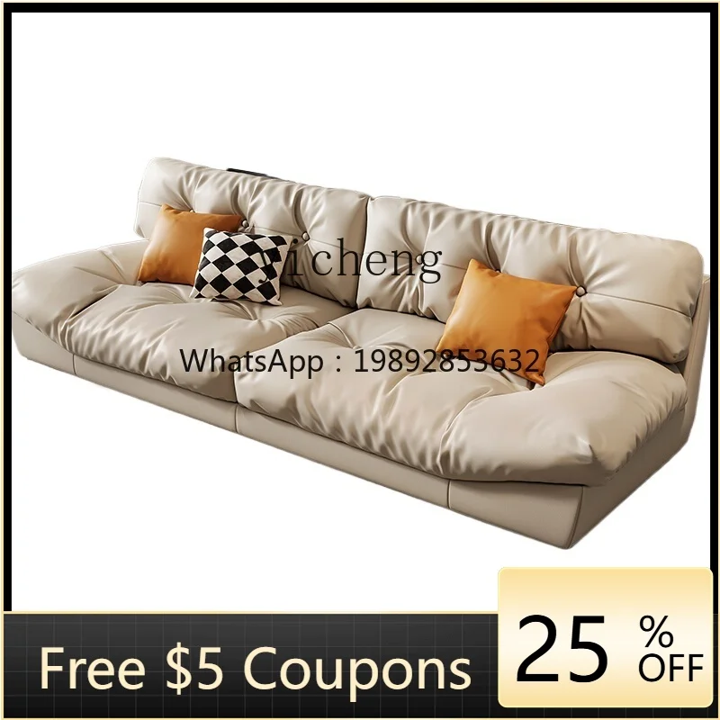 

BB cloud leather sofa first layer cowhide cream style modern light luxury simple living room straight row sofa