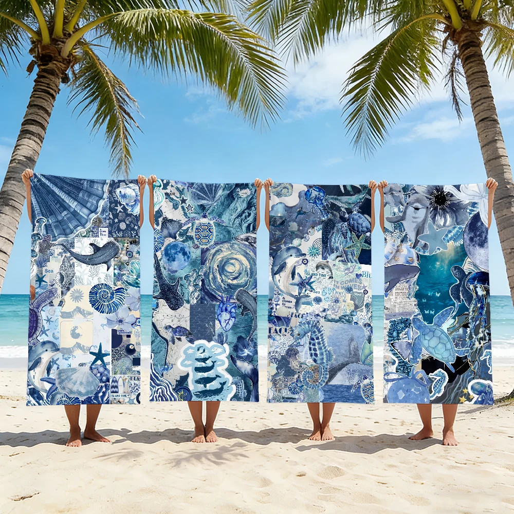Marine life Blue hues Towel For Swim Yoga Gym Quick Drying Soft and skin-friendly Beach Towels All-Season