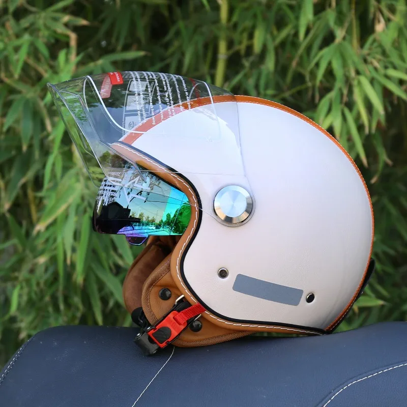 

Мотоциклетный шлем три четверти с двумя линзами, педаль электрического велосипеда для мужчин и женщин, полушлем, сертификация DOT, четыре сезона