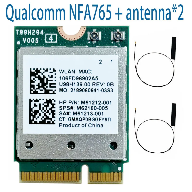 Qualcomm QCNFA765 NFA765 M2 kulcs E Wi-Fi 6 BT 5.3 M.2 NGFF Modul wifi hálózati rty  NFA765A 802.11ac/ax 2.4G/5G/6G 2400mbps