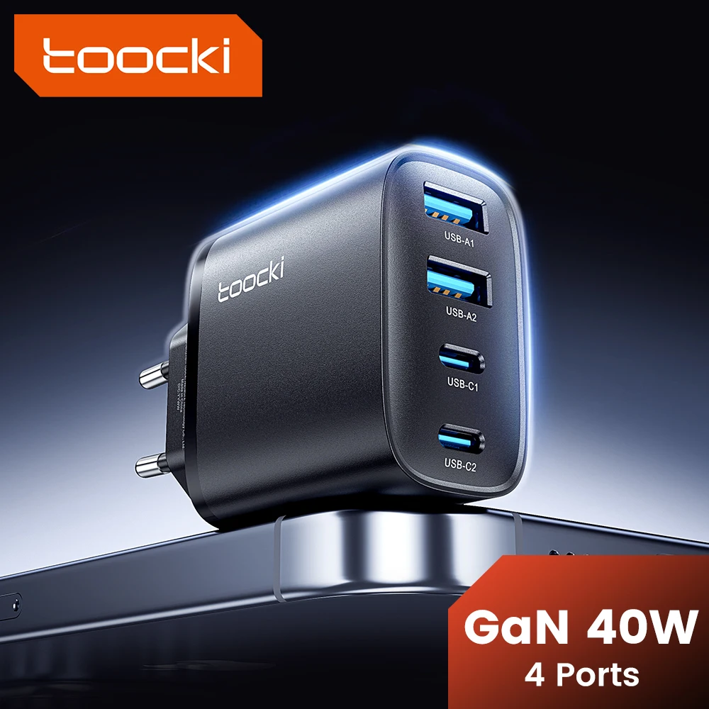 Toocki 40W GaN Fast Charger QC4.0 PD3.0 AFC SCP 4 Port USB Type C Charger for iPhone 18 17 16 Samsung S25 S24 Xiaomi Huawei OPPO