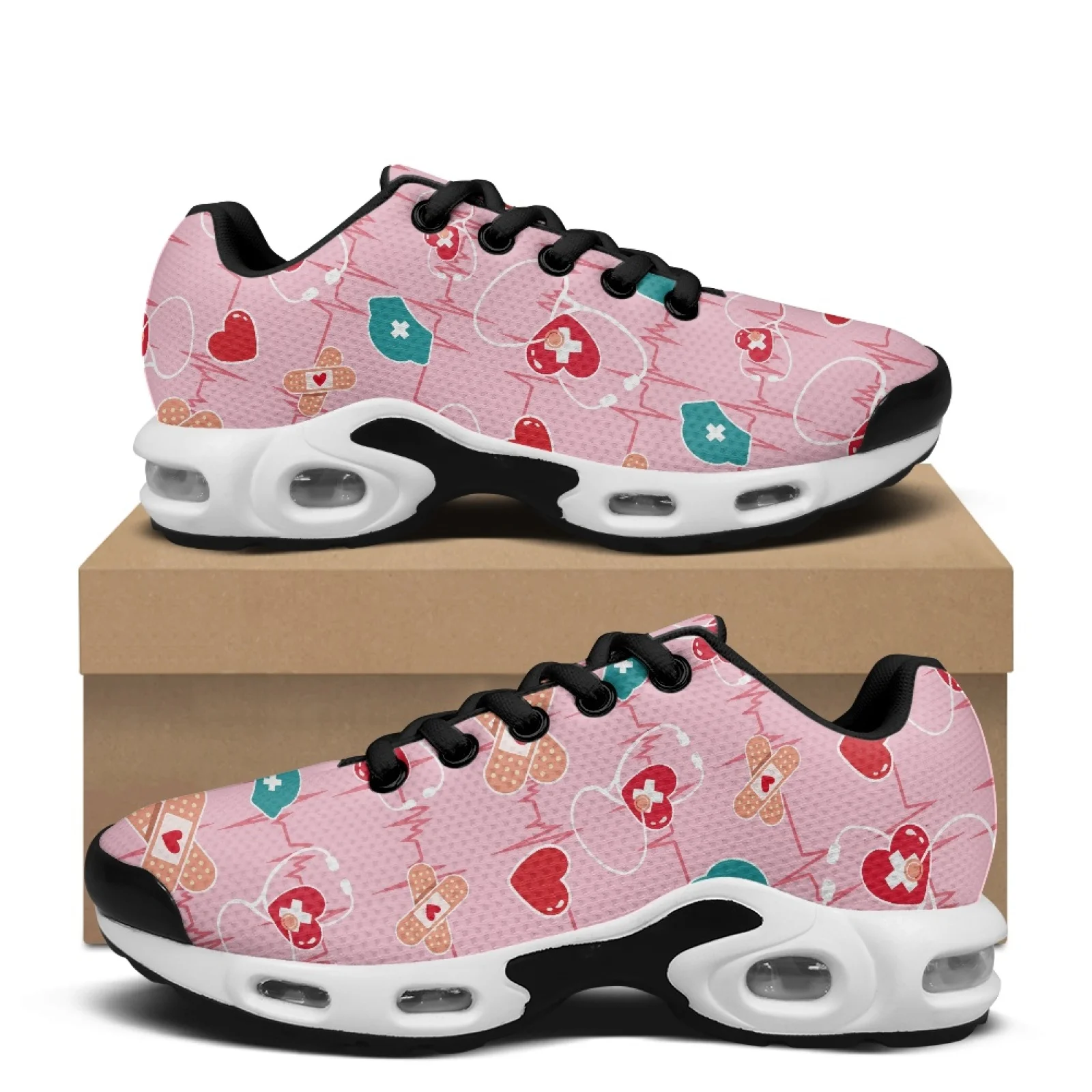 PENSTROLL Medical Heart Print Comfortable Tennis Shoes for Gym Mesh Sneaker Walking Shoes Men's Air Running Shoes