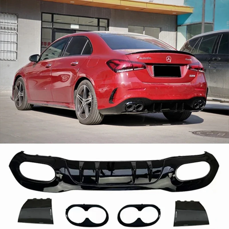 Rear Diffuser for W177 2019-2020 A Class Sedan Hatchback A180 A200 A220 A250 PP Rear Bumper Lip Tail pipe A35L style A45 Look