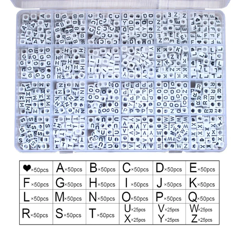 

1200 PCS Alphabet Bead Set Square Letter Beads for Bracelet Making Jewelry Cube