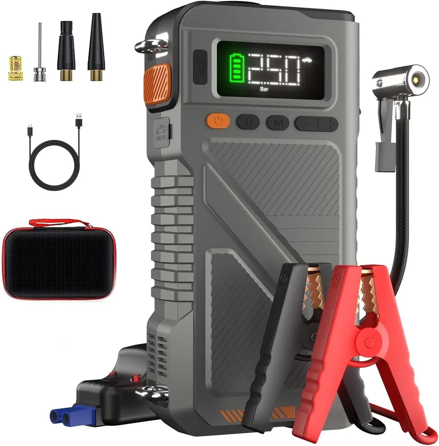 4500A Car Jumper Starter Portable Car Battery Jump Starter with Air Compressor(10L Gas/9 ) Combo 150PSI Tire Inflator