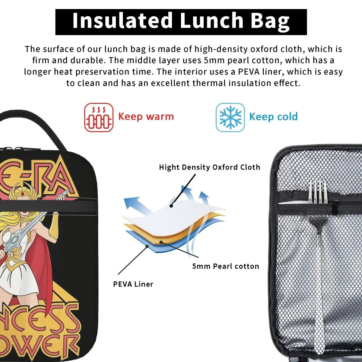 She Ra Princess Of Power Cartoon Insulated Lunch Bag for Women Kids Leakproof Food Boxes Thermal Lunch Box Tote
