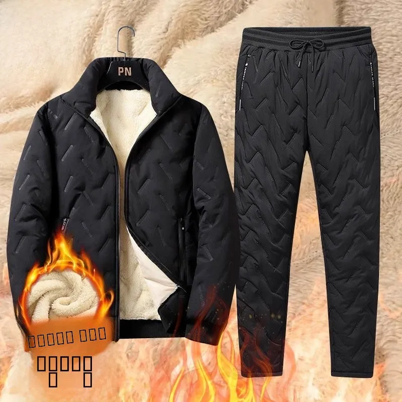 

Мужской утепленный пуховик Thiened Dad Sle с подкладкой из овечьего меха, теплый, морозостойкий, комплект из пальто и брюк для осени и зимы