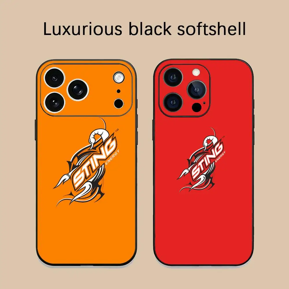Funda Protectora para Teléfono con Diseño de Bebidas de Carreras S-Sting Energy, Negra, Suave, Resistente a Impactos, para iPhone 17, 16, 15, 14, 13, 12 Plus, Mini, Pro, Max