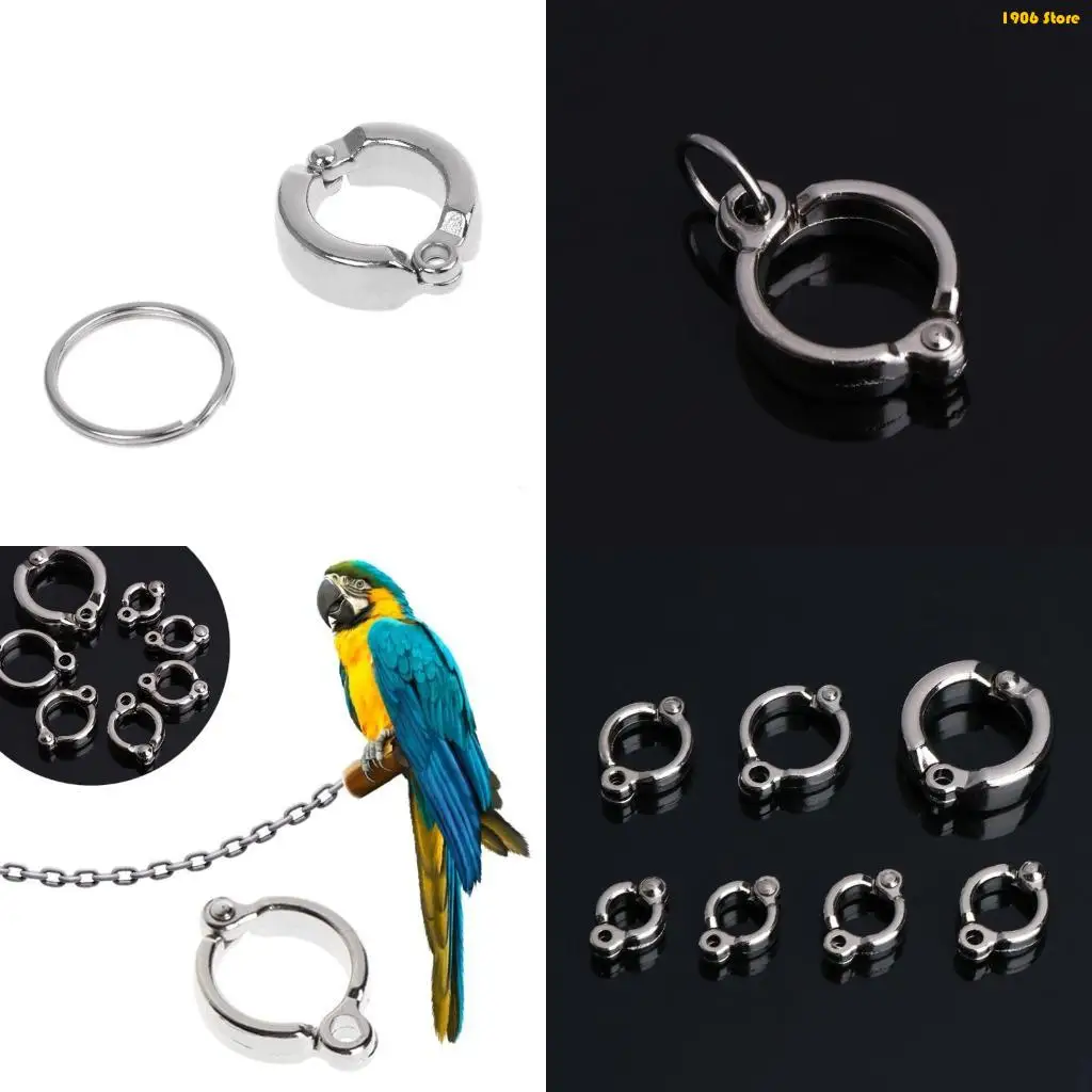 U1JB Pet Bird Metal Leg Rings Round Metal Foot Clip Active Opening for Pigeons Parrots Training Leash Flying Accessories