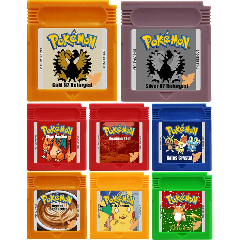 

16 Bit GBC Video Game Cartridge Console Card Pokemon God of Arena Gold Silver 97 Reforged Johto Legends Prism Creepy Black