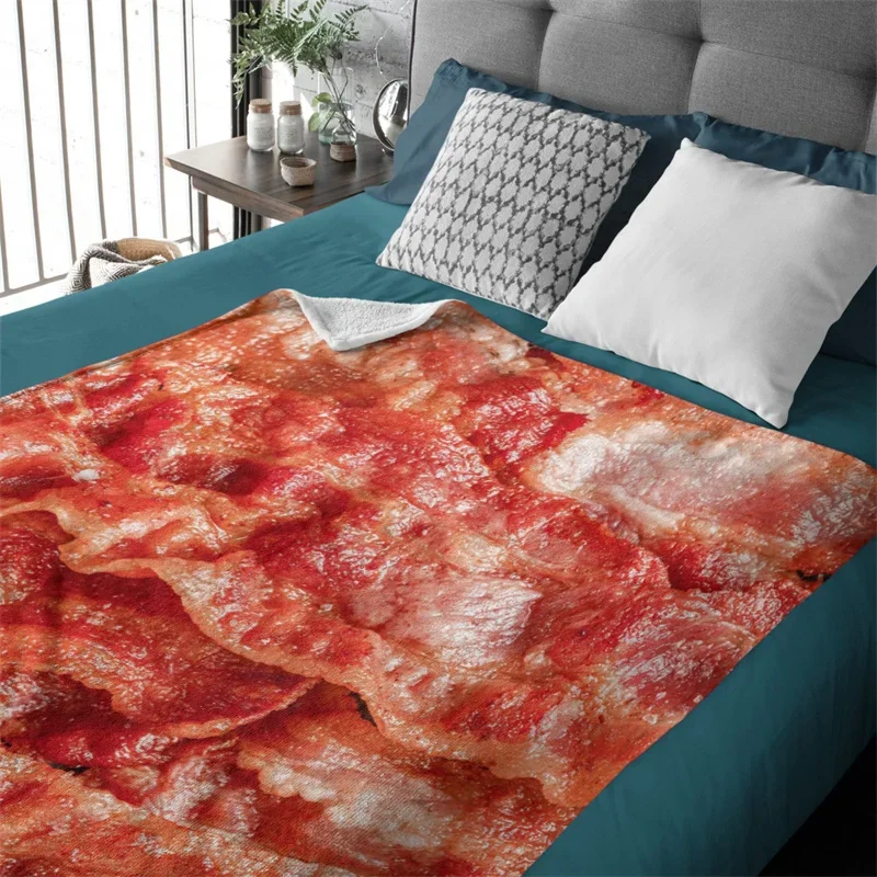 Soft Flannel Food Bacon Blanket Funny Creative Cover Realistic Meat Throw Blanket Bedspread Novelty Blanket Gift for Child Adult