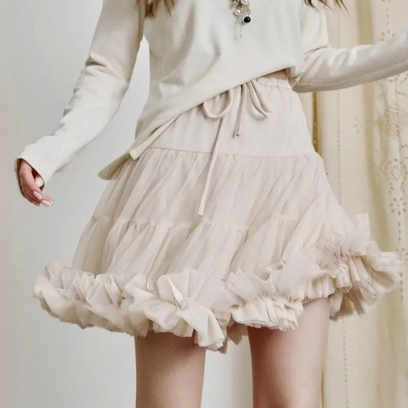 

French Mesh Tiered A Line Skirt Women Spring Summer Sweet Tulle Mini Skirt Balletcore Aesthetic Flared Party Dress