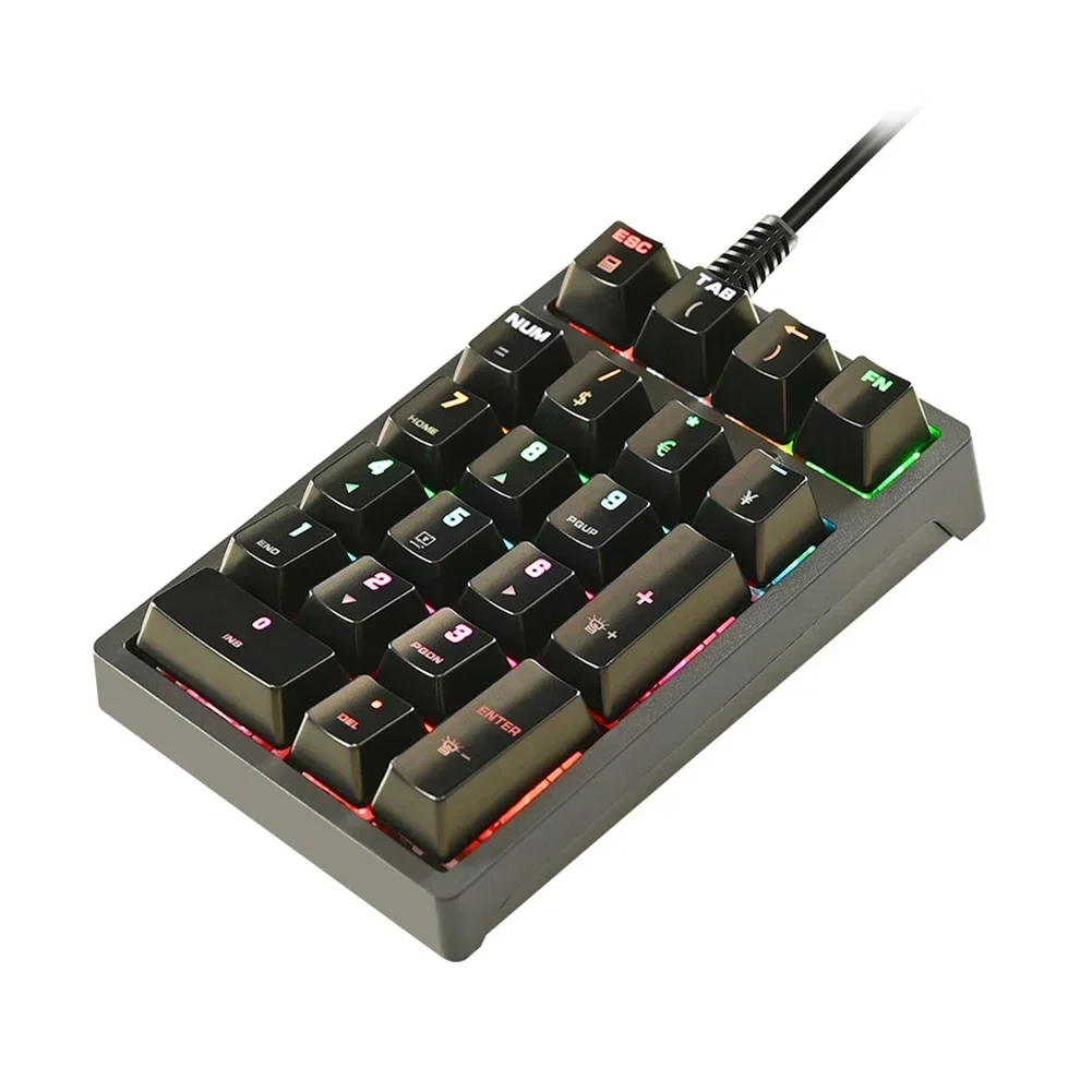 Teclado numérico portátil de 21 teclas, retroiluminación RGB, Mini teclado de contabilidad Digital ergonómico, teclado numérico para ordenador portátil, teclado numérico con cable USB