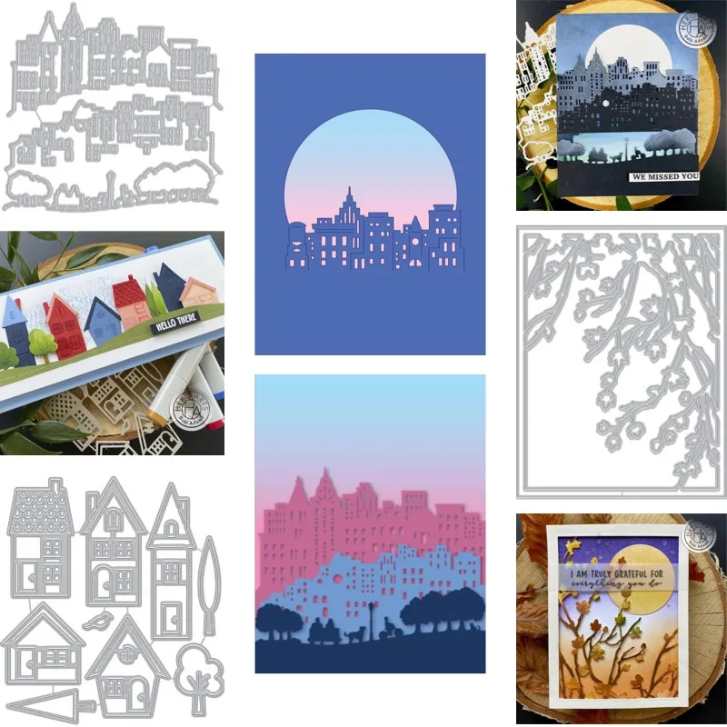 Rows of Overlapping Buildings in the Distance Metal Cutting Dies Scrapbook Diary Decoration Stencil Embossing Template DIY Greet