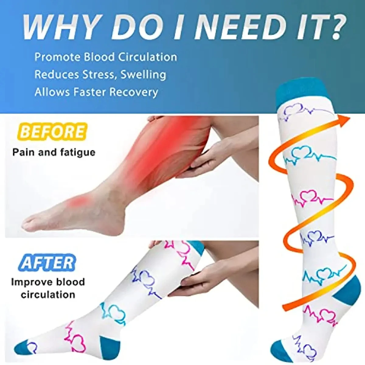 Compression Socks Men Women 20-30mmHg Running Cycling Mountaineering Sports Socks Knee Medical Varicose Pregnancy Edema Diabetes