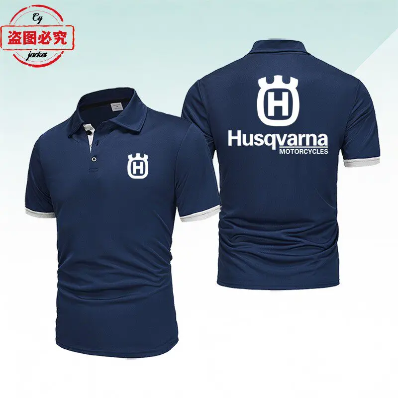Husqvarna Motorcycle Logo Printed Racing Suit Men's Color Blocked Short Sleeved Sports T-shirt Lapel Husqvarna Polo Cycling Suit