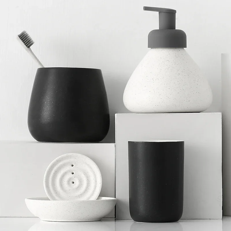 

Скандинавская керамика, принадлежности для ванной комнаты, набор из четырех предметов, аксессуары для домашней ванной комнаты, набор из пяти предметов, бутылка для лосьона, чашка для полоскания рта, мыльница