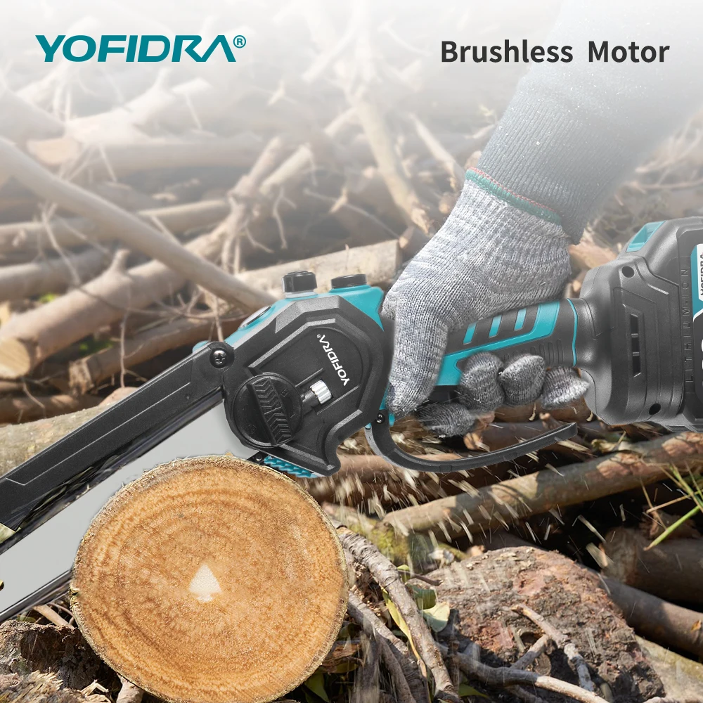 YOFIDRA 8 Inch Brushless Electric Chainsaw Cordless Rechargeable Woodworking Garden Pruning Saw Tool for Makita 18V Battery