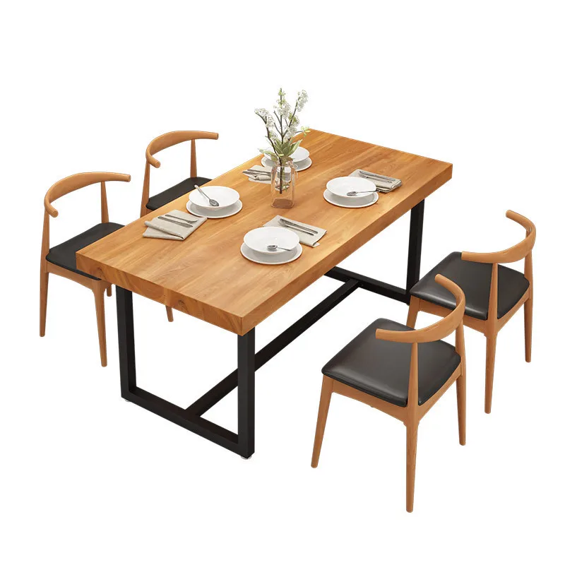 

American simple living room solid wood dining table home cafe casual rectangular dining table combination restaurant table