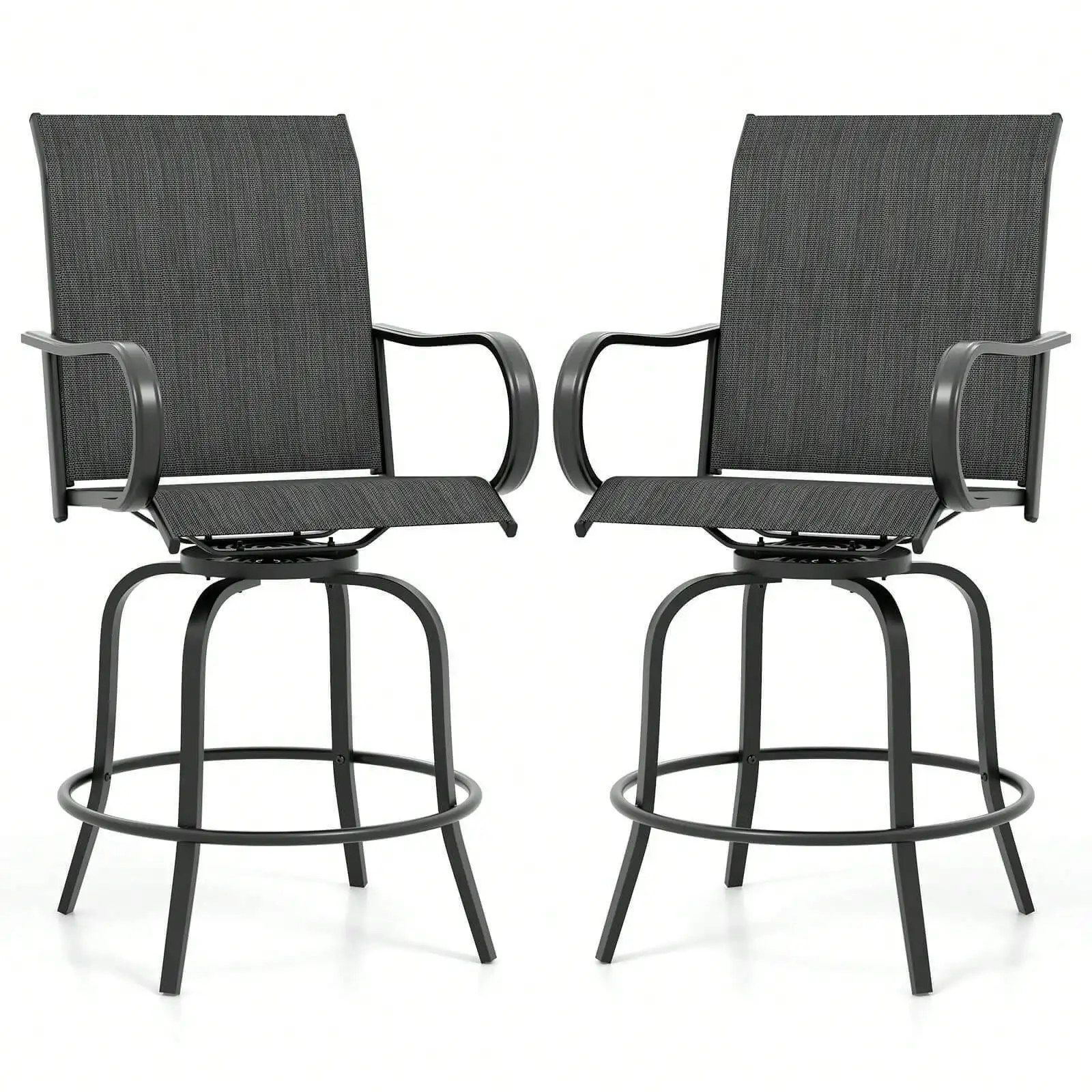 

Outdoor Swivel Bar Stool Set of 2 w/Breathable Fabric & Heavy Duty Metal Frame