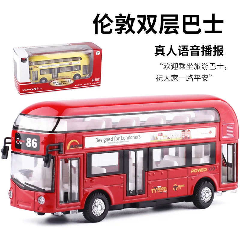 1/36 Double-decker Bus Model Car Alloy Diecast Sound Light Metal Vintage London Autobus Models Home Collection Gifts