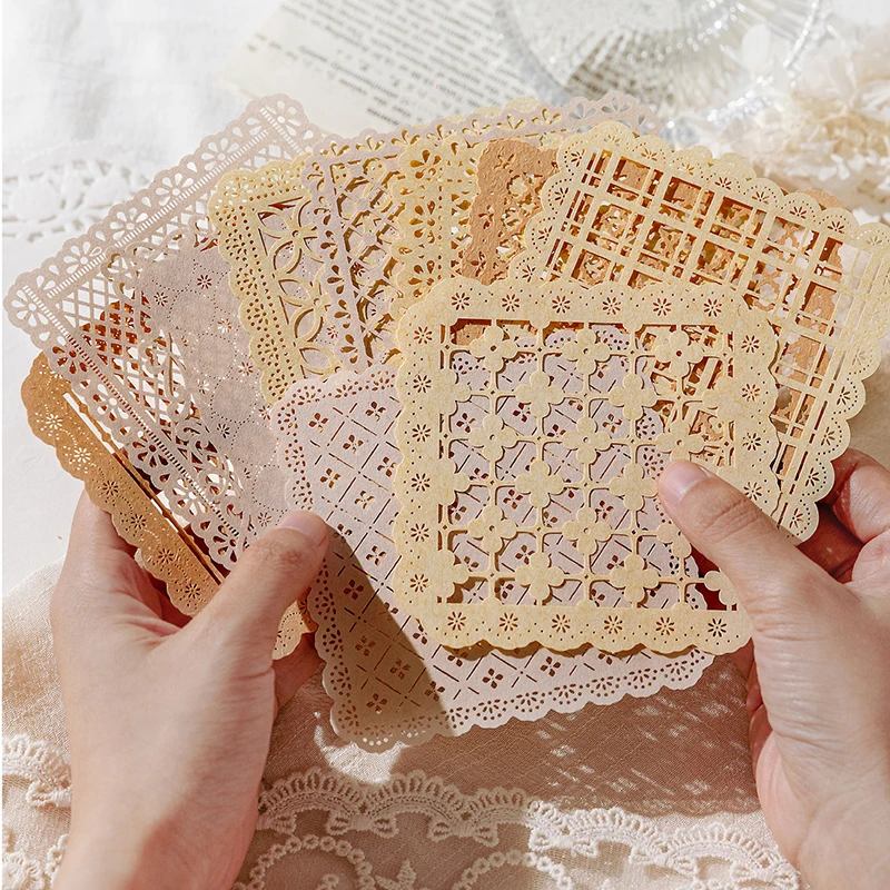 Morning Rain Hohles Spitzen-Vintage-Journal-Material Hintergrundpapier Ins-Style Randpapier Haftnotizen Nicht-Klebende DIY-Basispapiere