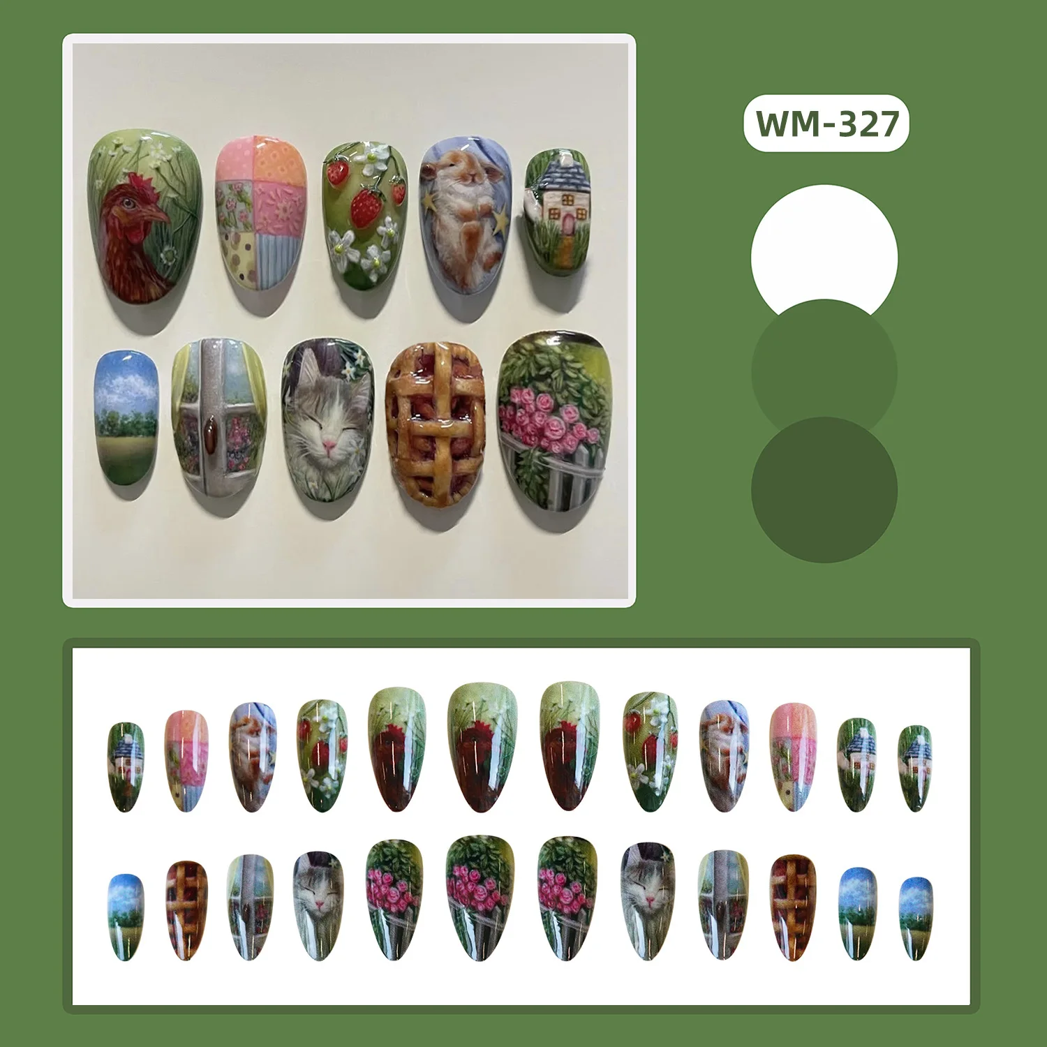 24 pièces Style pastoral amande presse sur ongles doux mignon petits animaux motif de fleur faux ongles couverture complète faux ongles conseils