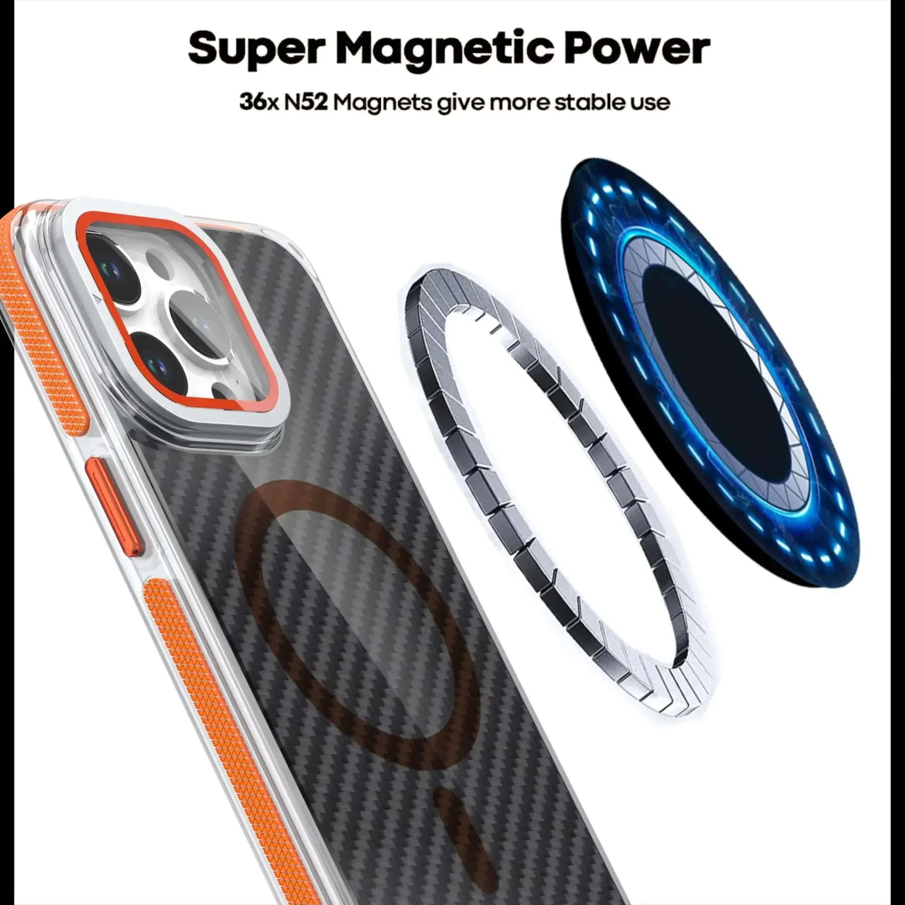 Matte MagSafe Magnetic Lens Stand Case for iPhone 16, 15, 11, 12, 13, 14 Pro Max, Plus - Camera Glass Carbon Fiber Armor Cover