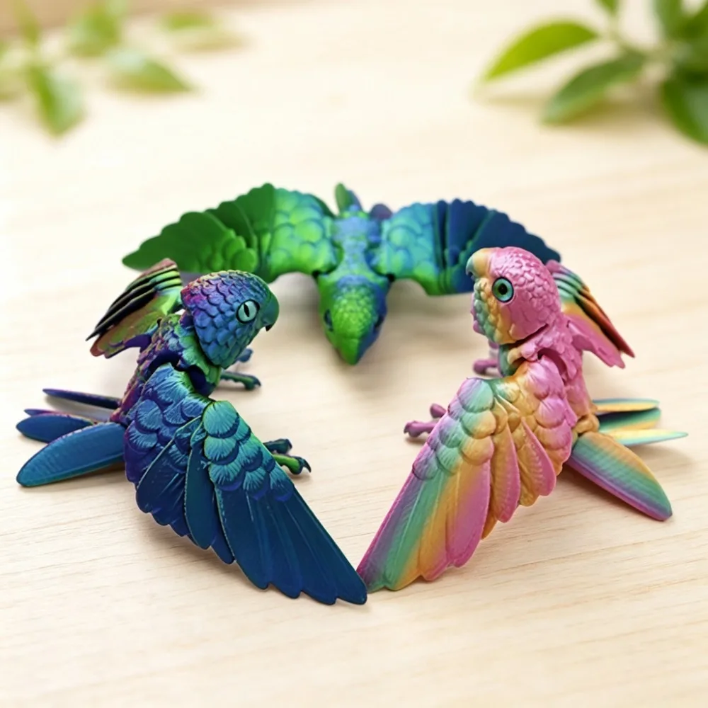 3D Printed Cute Parrot Model Flexible Animal Statue Bird Moveable Joints Home Decoration Fun Toys Holiday Gift
