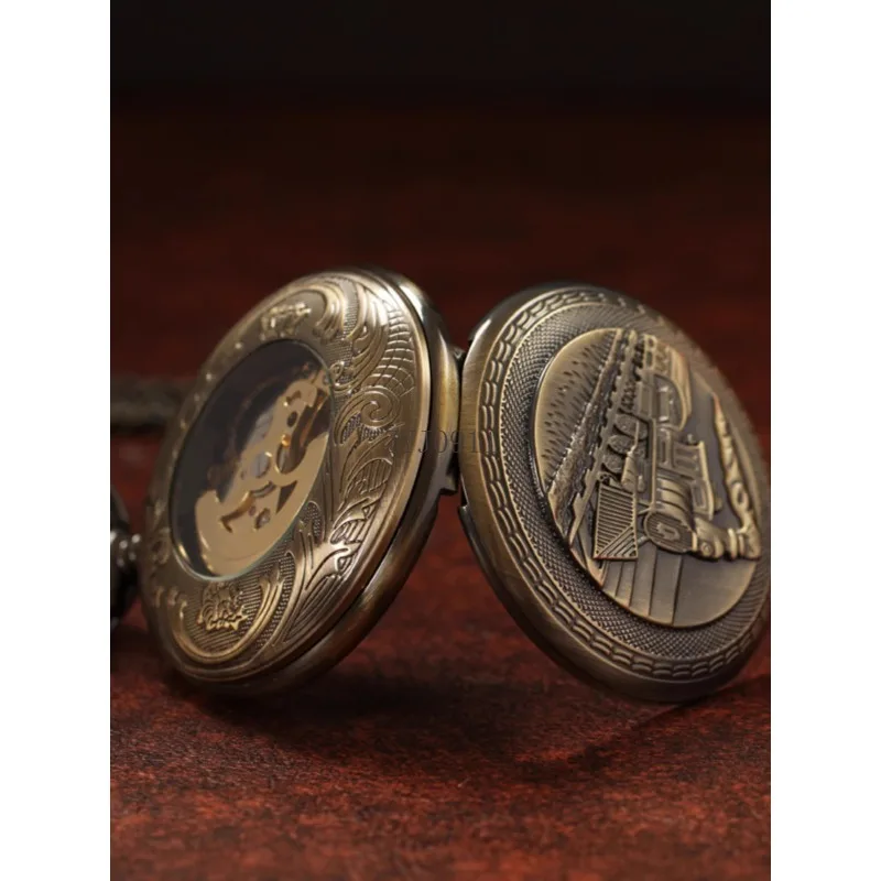 全自動機械式懐中時計レトロフリップ中空学生ネックレスオープン蓋