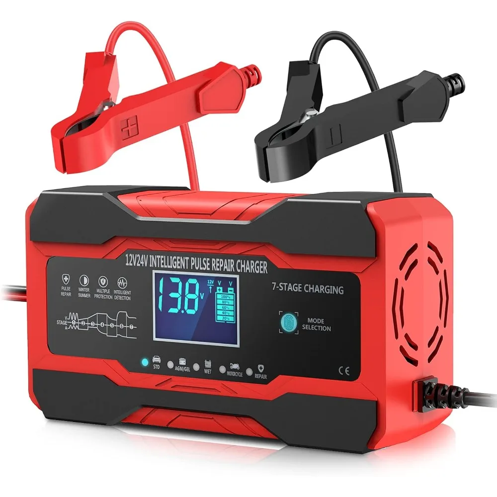 

US Shipping 10 Amp Automatic Smart Battery Charger Maintainer Trickle Charger 12V 24V Car Auto Desulfator with Temperature