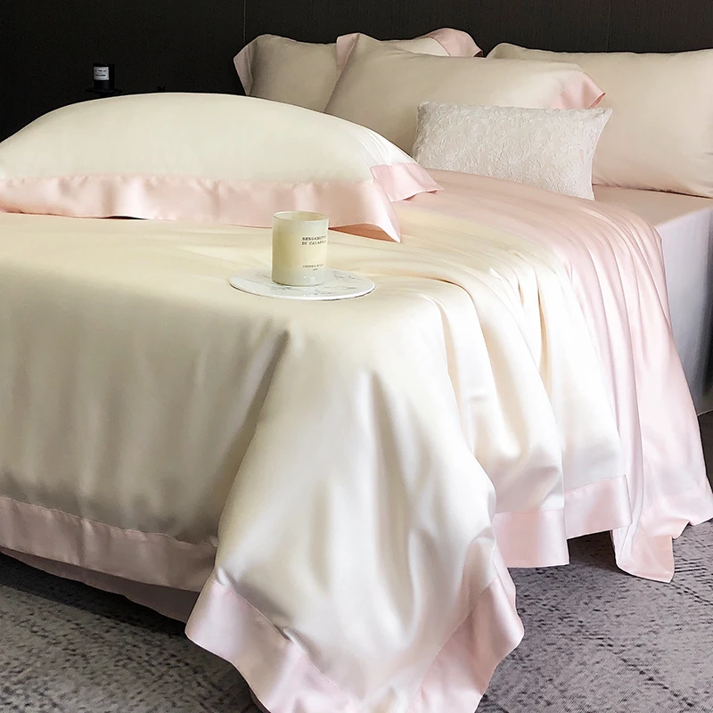 

4Pcs Natural Bamboo Fiber Super Soft Silky Cool Feeling Skin-friendly Bedding Set Duvet Cover Bed Sheet/Fitted Sheet Pillowcases
