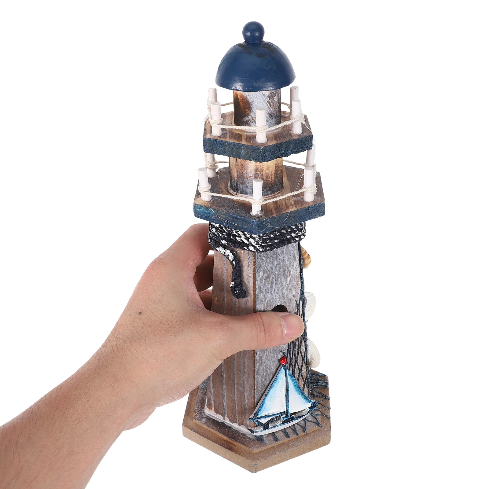 

Wooden Nautical Lighthouse Ornament Mediterranean Style Sail Boat Ocean Theme Tabletop Sculpture Home Garden Decor
