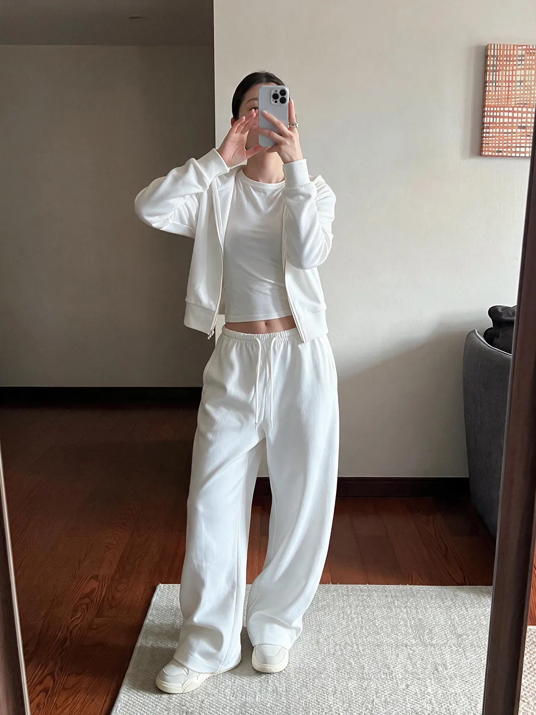 Loose Fit Sportswear Hoodie Set Women's Casual Long Pants Two Piece Suite White Comfortable Autumn Style Korean Loose Type