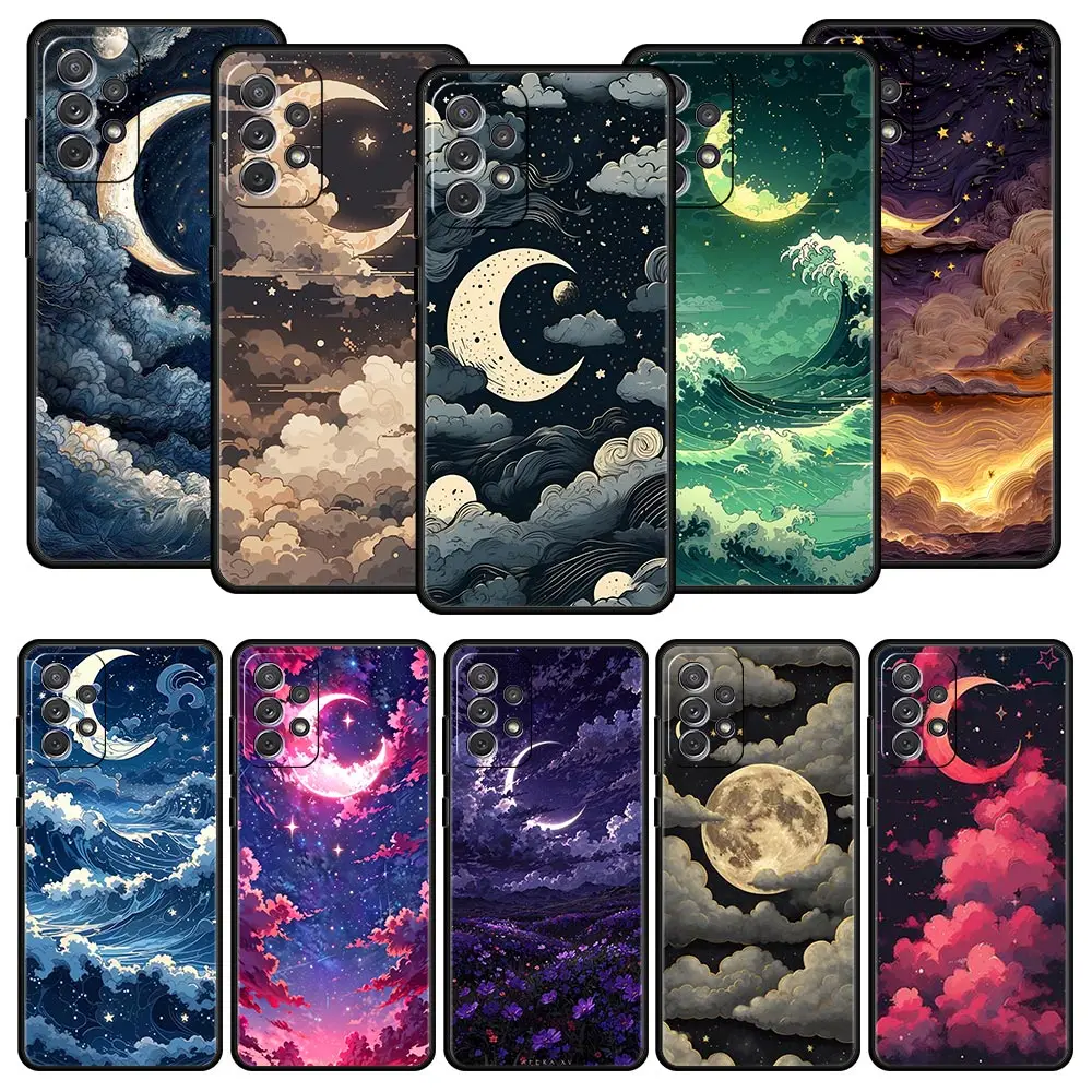 Case For Samsung A17 A15 A13 A51 A71 A41 A31 A07 A05S A35 A55 A23 A25 A33 A53 A73 A57 A37 5G Cover Moon Cloud Comic Style