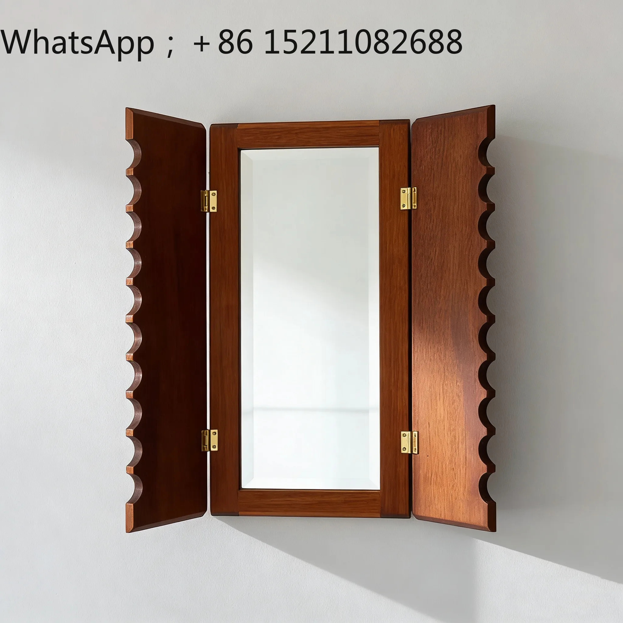 LLY medieval wall-mounted solid wood makeup mirror foldable bathroom bedroom model room homestay special-shaped mirror