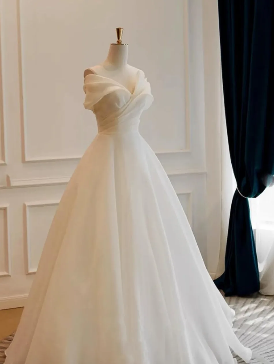 Vintage Off Shoulder Wedding Dresses Tulle A Line Bohemian Bridal Gowns  Abito Sposa Semplice Floor Length Vestidos De Novia