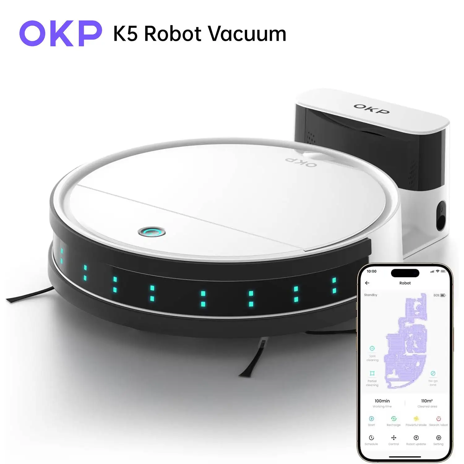 OKP K5 Roboterstaubsauger, WLAN/App, programmierbar, effizientes Filtersystem, automatisches