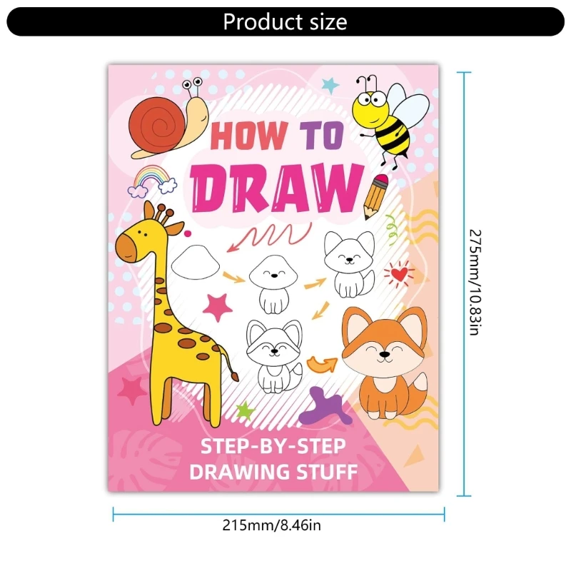 K1AA 漫画の動物のテーマの塗り絵 ステップバイステップの描画ブック ストレス解消 マインドフルネスと創造的な探検用