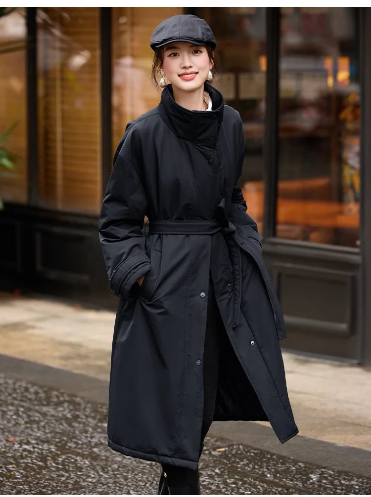LOUIS YAO Stand-Up Collar Women's Down Coat 2025 Autumn/Winter Waist Belt Thickened Long-Length Puffy Duck Down Jacket