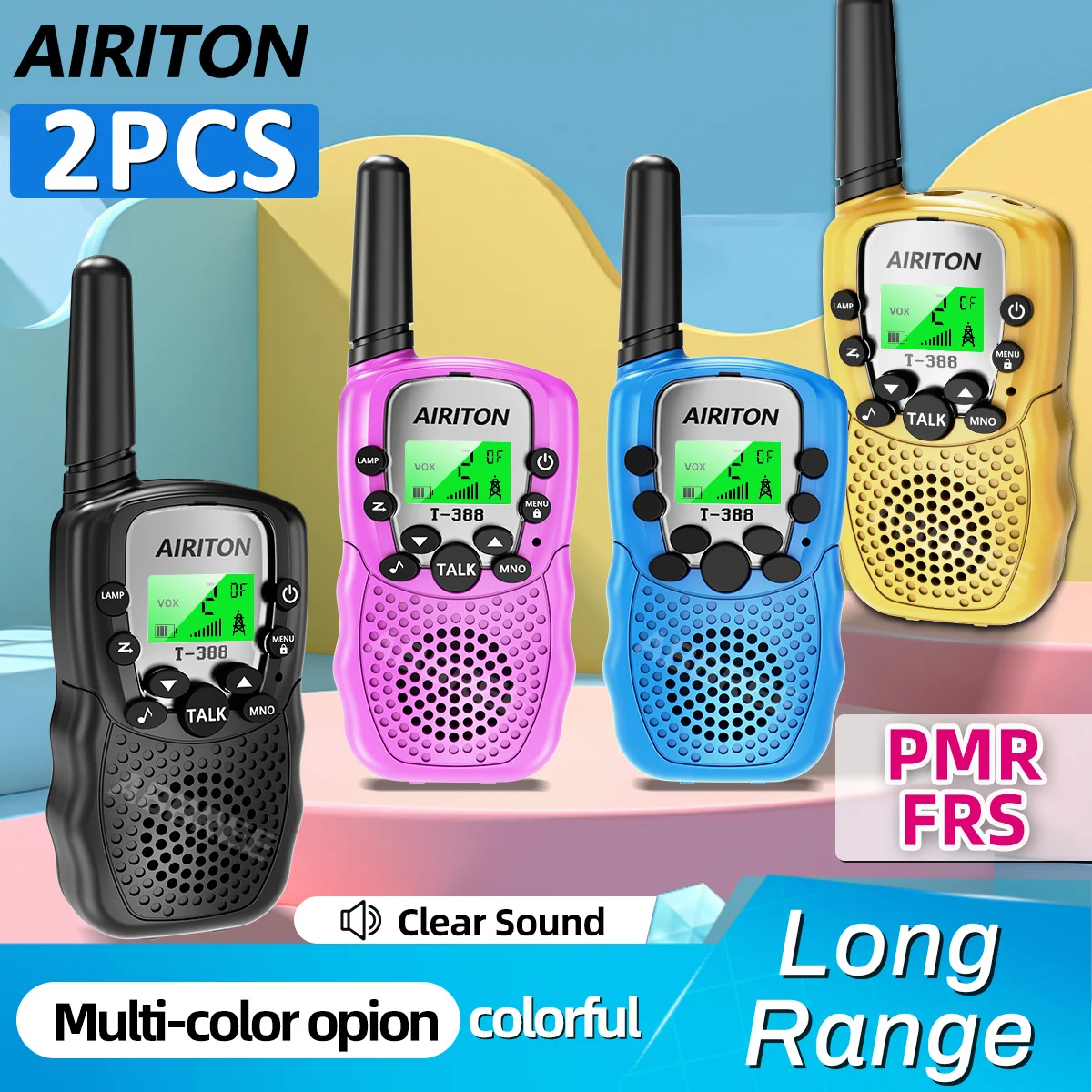 2 uds AIRITON T-388 Mini Walkie Talkie PMR/FRS niños Radio Amateur linterna VOX de largo alcance sonido claro Radioaficionado bidireccional