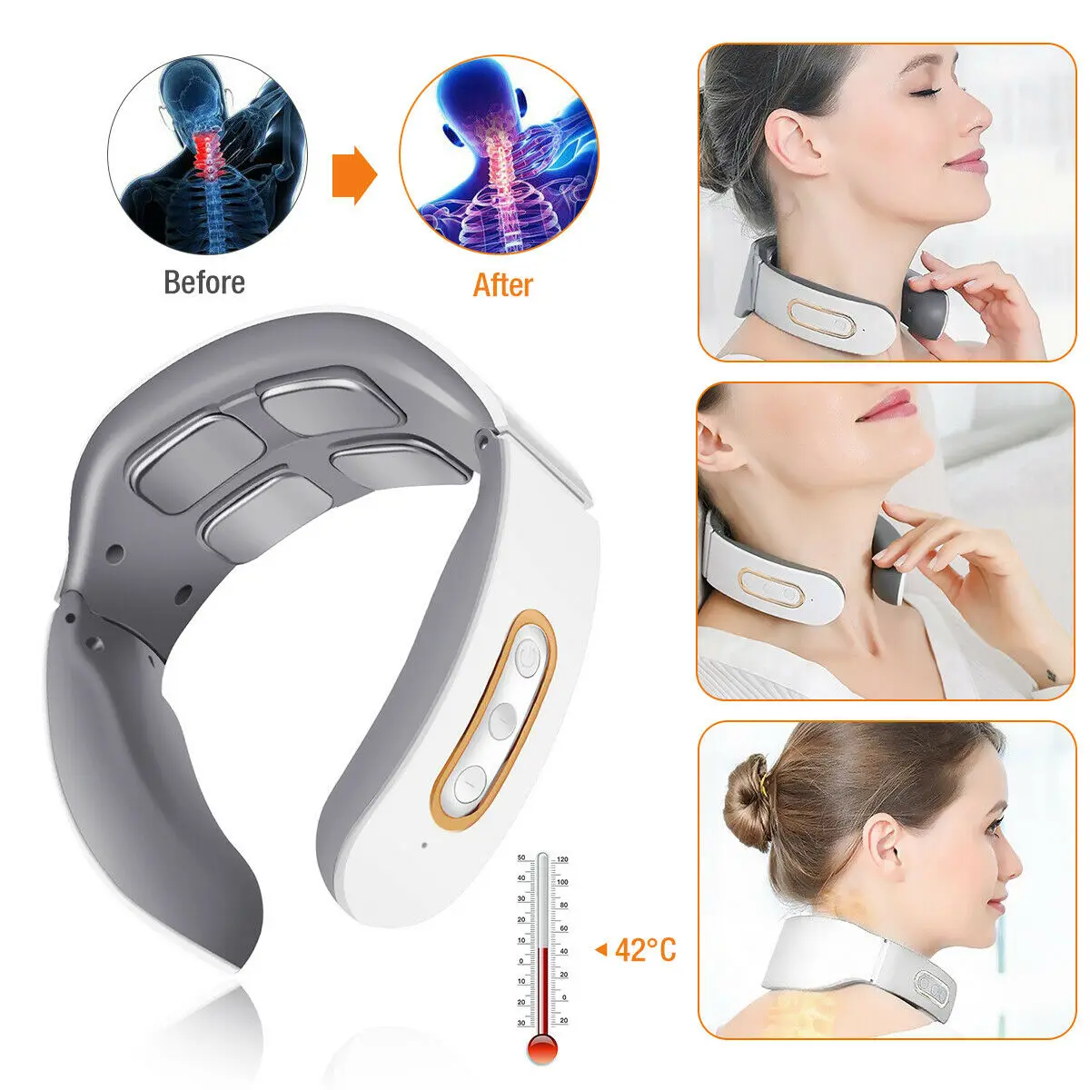 Massageador elétrico do pulso do pescoço e do ombro, 4 TENS principais, aquecimento do pulso magnético, vértebra cervical, massagem Relax Pain Relief