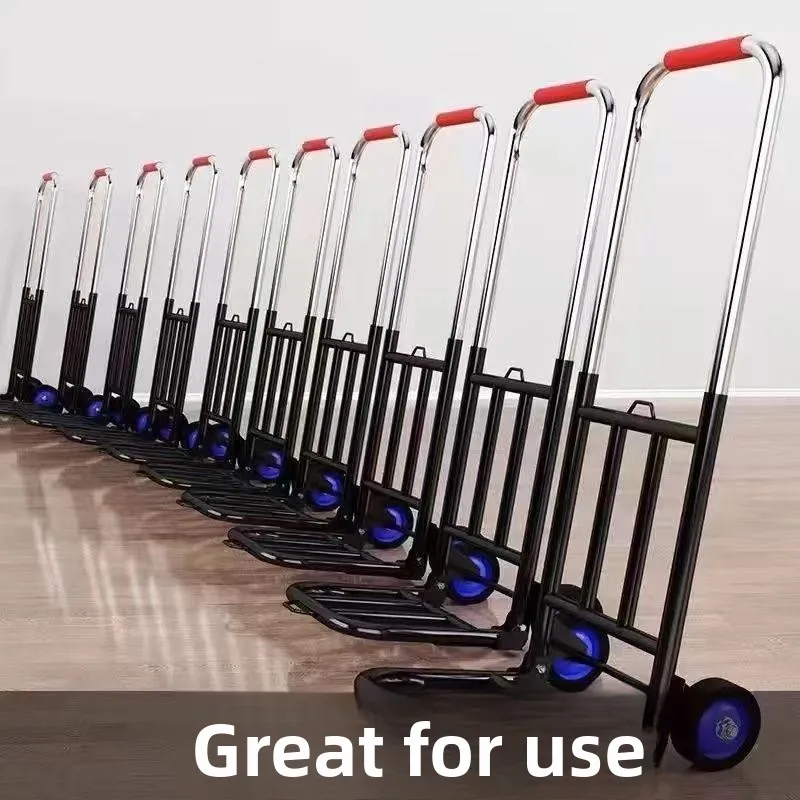 Portable Folding Hand Pulling Shopping Cart Heavy Duty Grocery Carrier Sturdy Iron Material with Rubber Wheels for Home Use