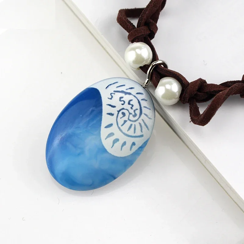 Movie Charm Moana Ocean Rope Necklaces Blue Stone Pendants Leather Suede Choker Necklace Fashion Jewelry