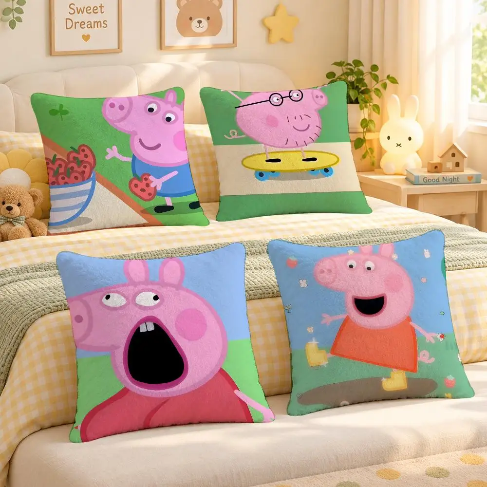 Cartoon Peppa Pig Kids Cute Cushion Cover Personalized Soft Plush Pillow Living Room Home Sofa Bedroom Office Car Cushion
